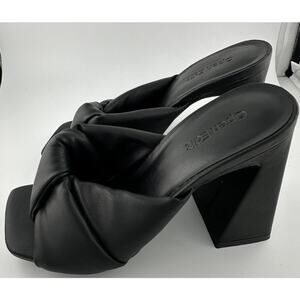 Open Edit Women 6M Saydee Black Pillowy Faux Leather Block Heel Sandals Slides